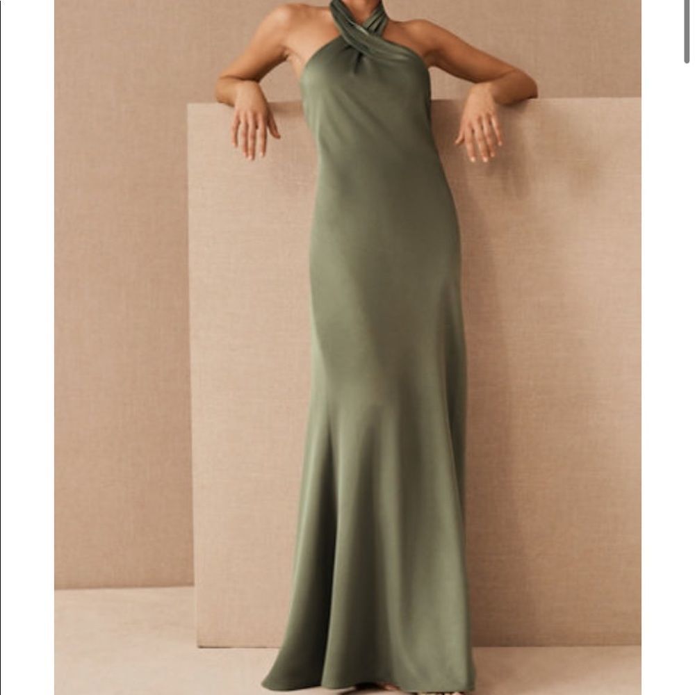 BHLDN Ruby Satin Charmeuse Dress -Moss